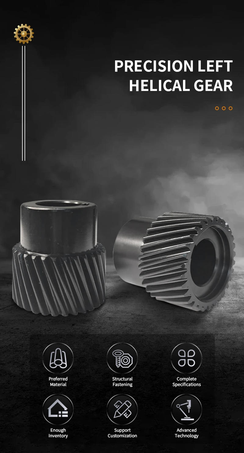 Description Picture 2 of itemLeft Handed Black Helical Gear 2 Mod 24 Teeth Hole 14-28mm CNC Engraving Transmission Parts Pinion With Keyway 2M24T Spur Gears