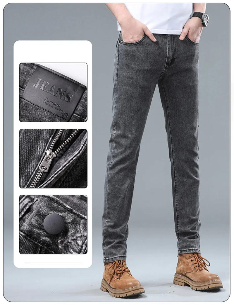 Description Picture 5 of item2024 Men Slim New Classic Advanced Fashion Business Brand Jeans Man Soft Stretch Grey Trousers Mens Pants Male Clothing