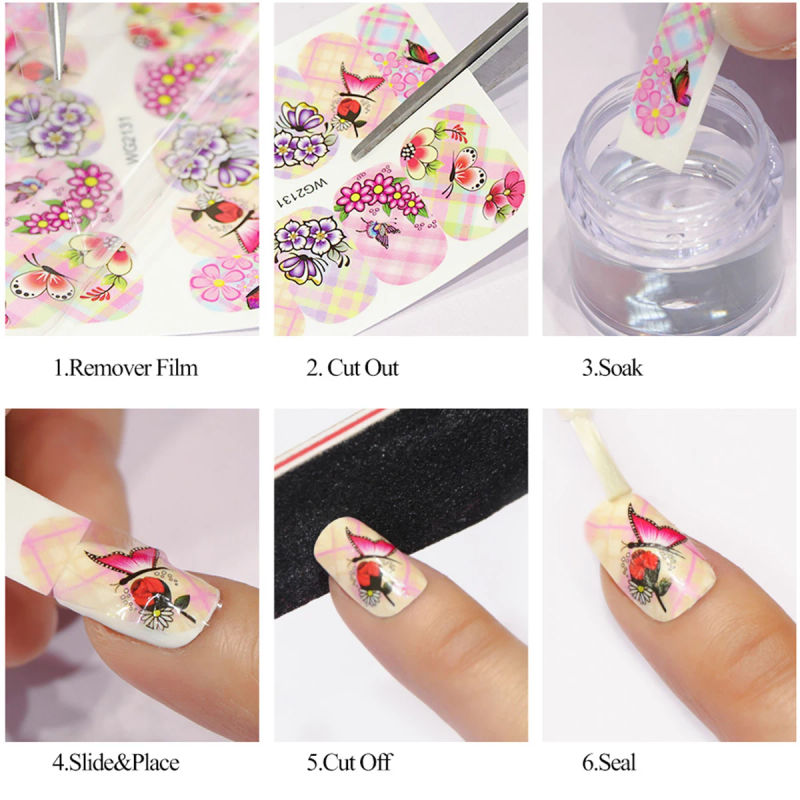 Description Picture 4 of item3D Rose Design Water Nail Decals Pink Purple Flowers Stickers Spring Art Full Cover Nail Wraps French Manicure Tips GLJF169-180