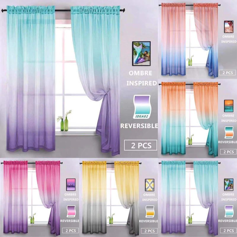 Description Picture 2 of itemMinimalist Gradient Window Screen Bedroom Living Room Non Perforated Finished Screen Curtain Shading curtain good-looking