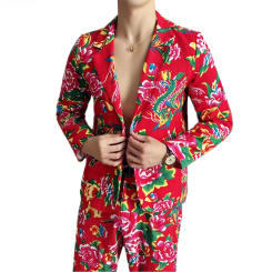 Nostalgia Style Suit 2-Piece Men's Fashion Casual Suit Jacket & Trousers Red & Black Available Blazer +Pants M-5XL