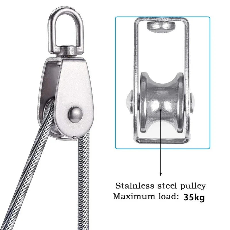 Description Picture 5 of item4PCS Single Pulley Block M15 Stainless Steel Small Pulley Roller For Rope Cord in Outdoor 360 Degrees Swivel Silver Pulley House