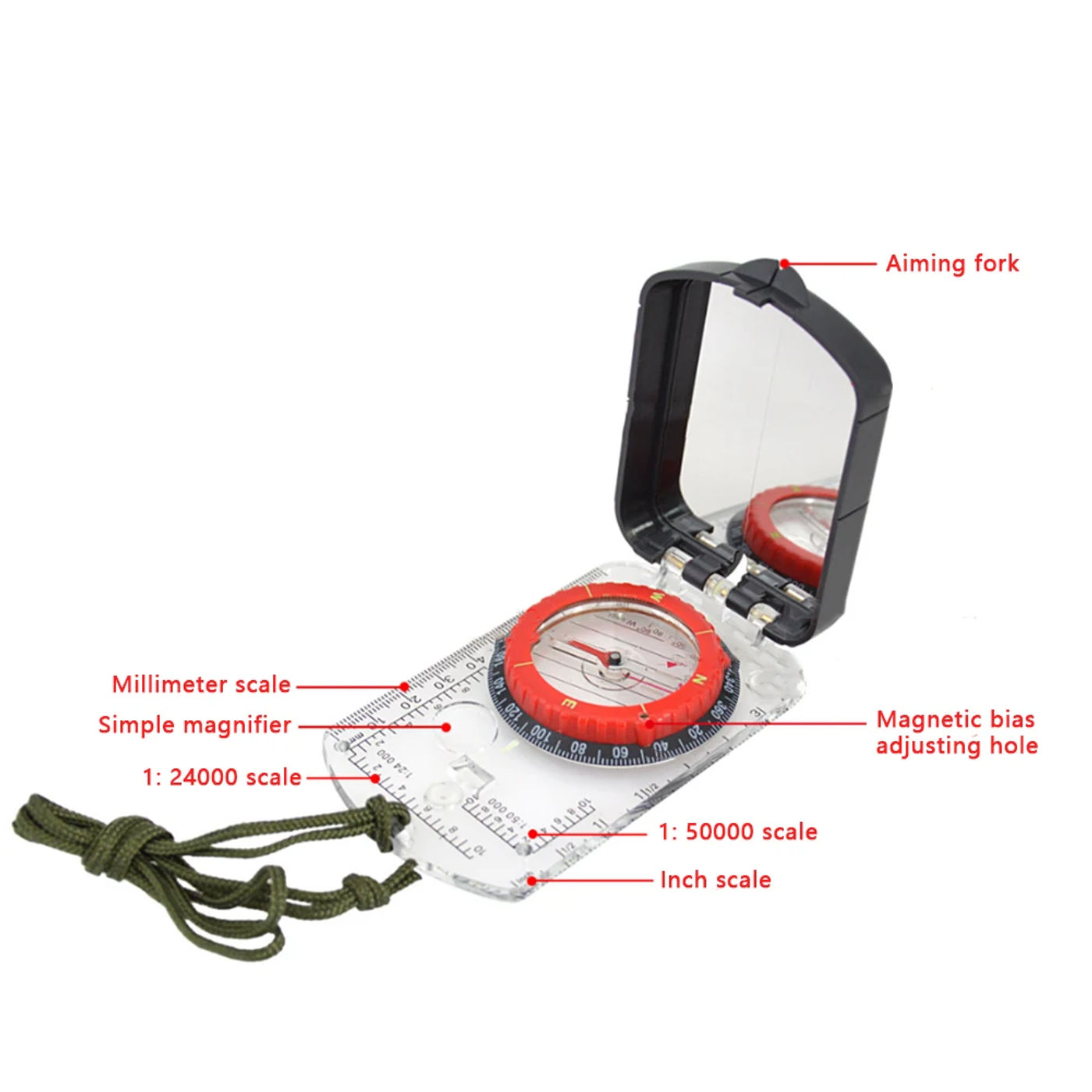 Description Picture 6 of itemLuminous Compass With Mirror Multifunctional Waterproof Outdoor Hiking Climbing Luminous Compass With Light Map Directional