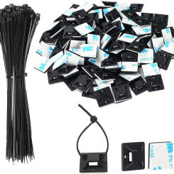 Self-locking plastic nylon tie + Nylon Square Plastic 3M Self Adhesive Wire Zip Fixed Seat Holder Cable Tie Mount Base