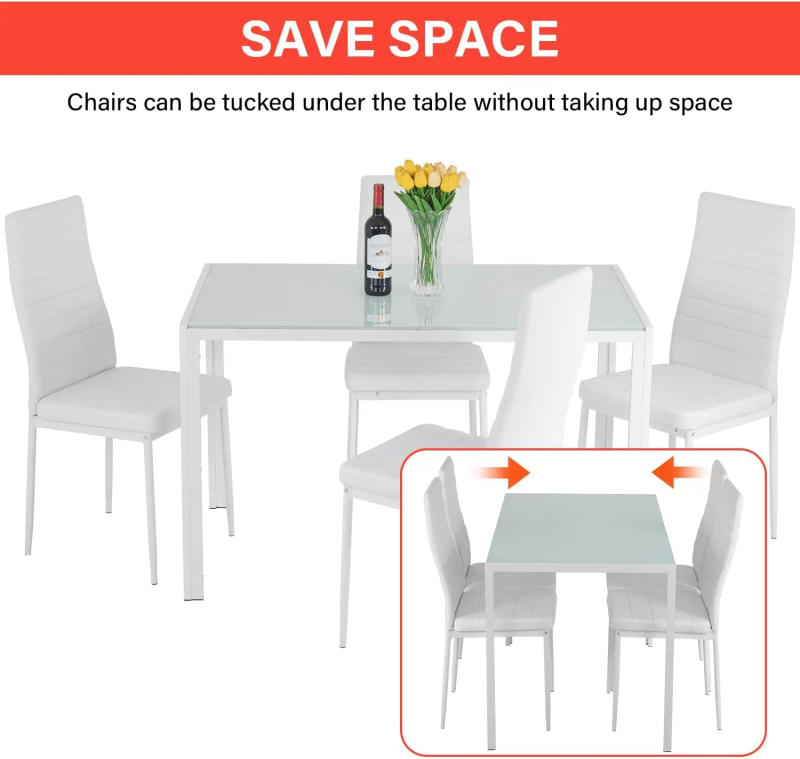 Description Picture 6 of itemDining Table Set Glass for Small Spaces Kitchen Table and Chairs for 4 Home Furniture Rectangular Modern, White Glass