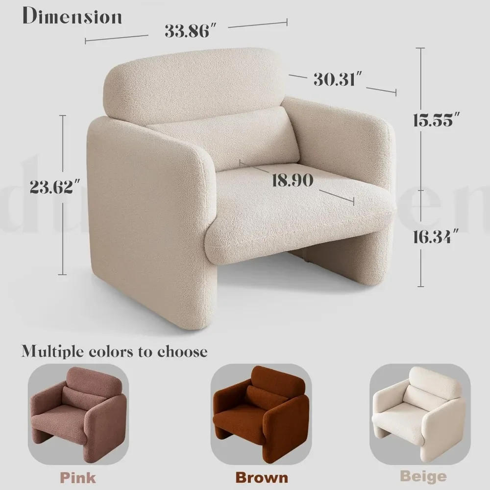 Description Picture 3 of itemModern Accent Single Sofa Chair with Arms, Lamb Fabric Upholstered Comfy Reading Arm Chair for Bedroom, Living Room-Beige
