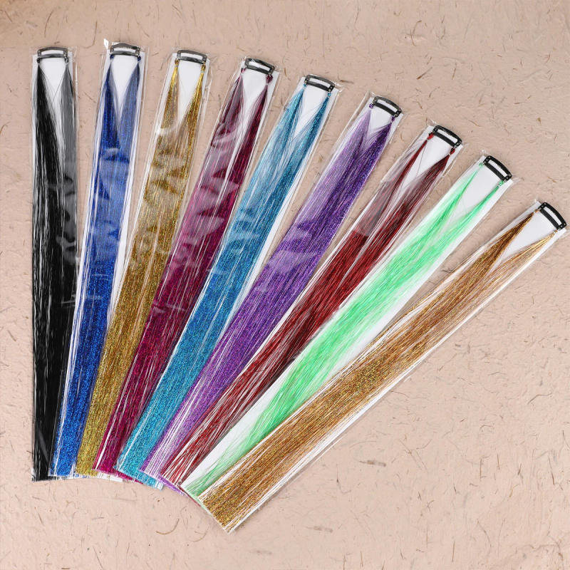 Description Picture 5 of item1PCS Colored Tinsel Hair Extensions Clip On Hair Accessories For Girl Kids Women Gift Colorful Straight Hairpiece Party Tools