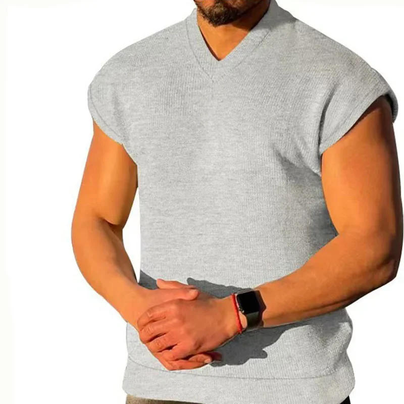 Description Picture 5 of itemMens Wear  Summer New V-neck Vest Fashion Trend Sports Fitness Loose Short-sleeved T-shirt for Men