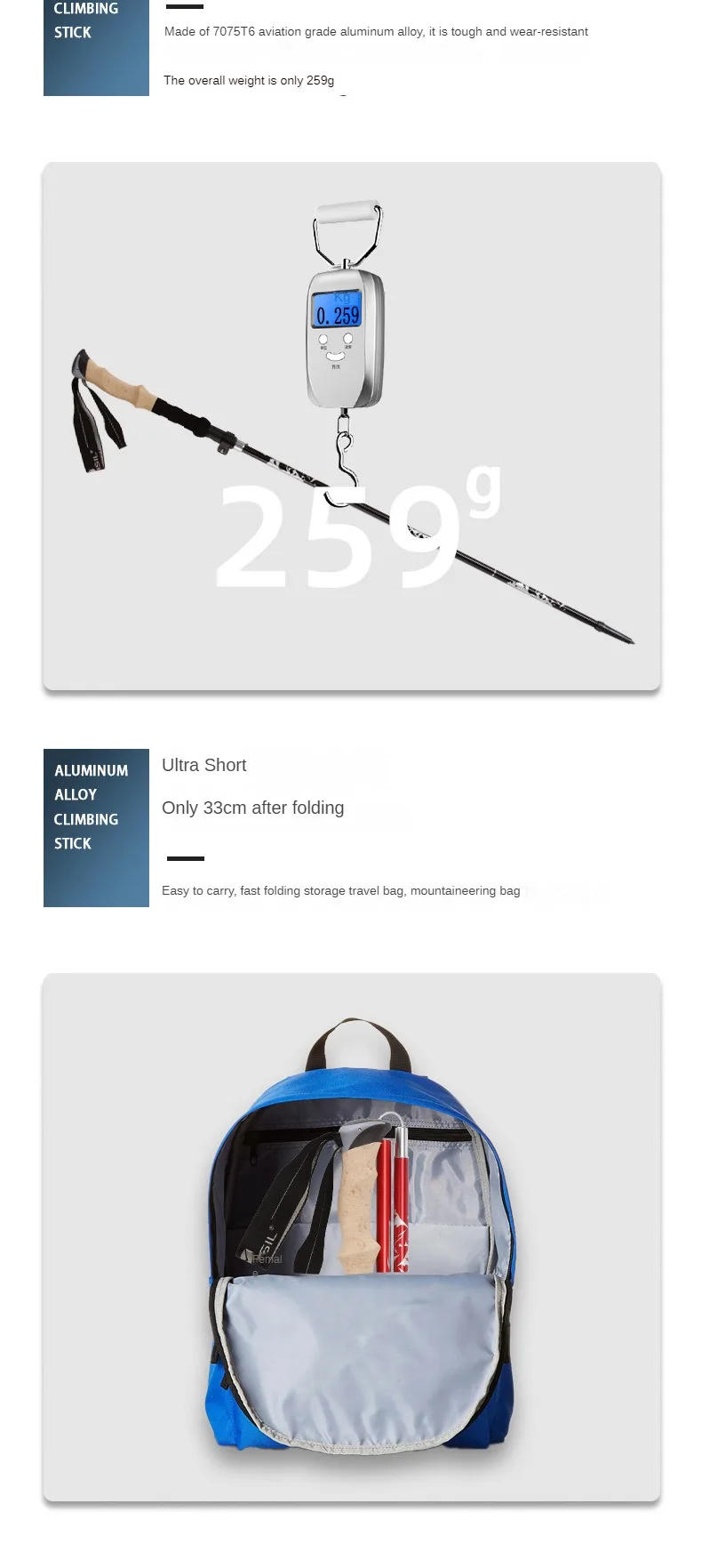 Description Picture 6 of item2pcs Foldable Hiking Stick,Climbing Sticks Ultralight with Quick-Lock System Nordic walking stick Hiking Canes Trekking Poles