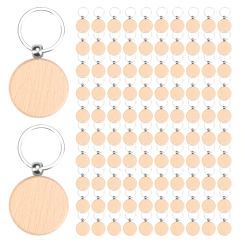 100Pieces Wooden Keychain Blanks Bulk Round Wood Engraving Blanks Unfinished Wooden Key Ring Key Tag B