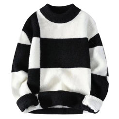 Men Color Block Sweater Men Knitted Sweater Men's Thickened Warm Knitwear O-neck Contrast Color Sweater for Autumn for Cozy