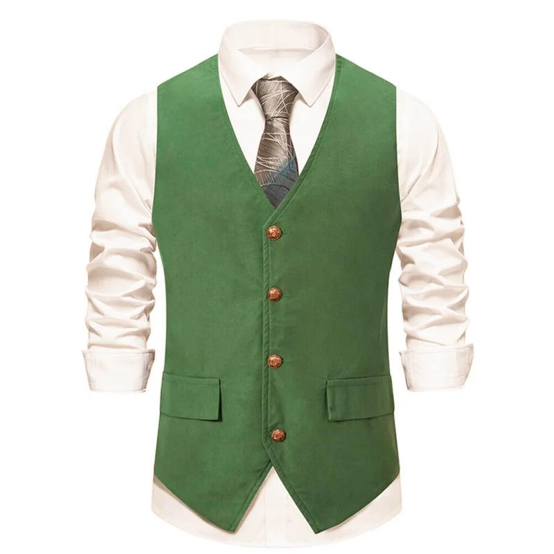 Description Picture 4 of itemMen Vest Coffee Solid Business Waistcoat Vintage Regular Slim For Wedding Banquet Prom Men Suit Vest