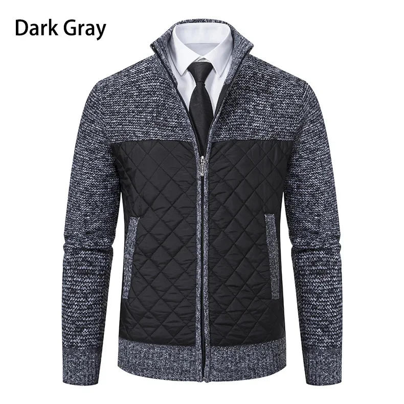 Description Picture 2 of item2023 New Cotton Thickened Men's Sweater Jacket Large Long Sleeve Zippered Knitted Coat Stand Up Collar Cardigan
