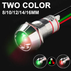 Two Color LED Waterproof Metal Indicator Light Signal Lamp With Wire 3V 6V 12V 24V 220V Green Red 8mm 10mm 12mm 14mm 16mm IP65