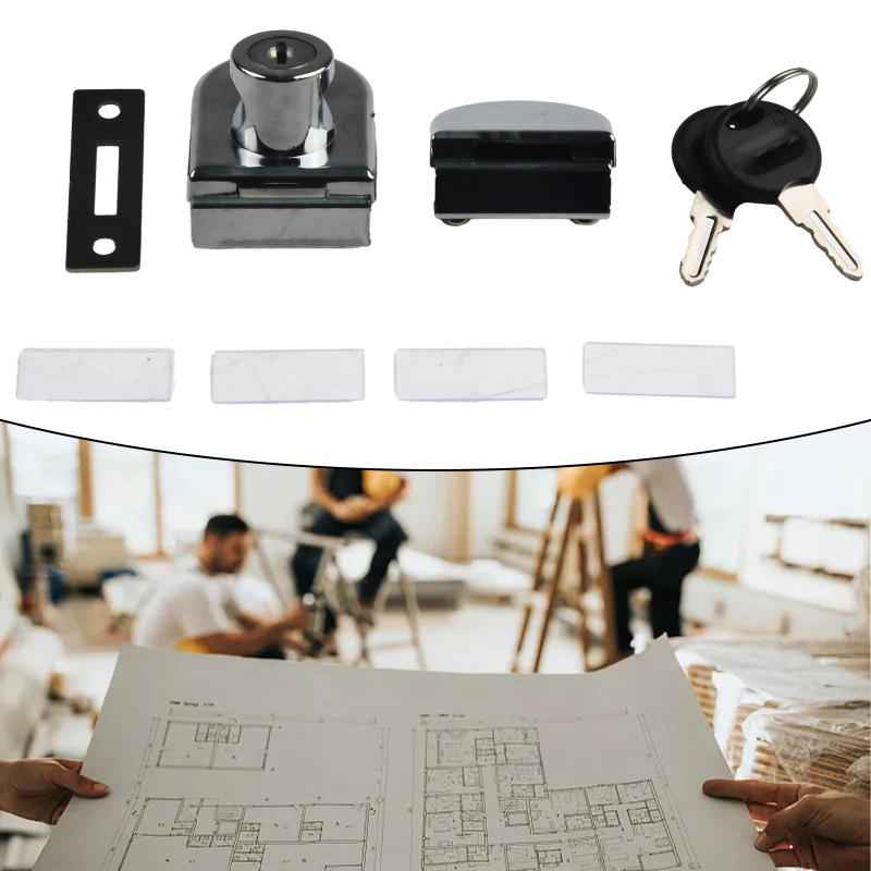 Description Picture 4 of item5-8mm Keys Glass Door Lock Delicate Smooth Thick glass Hardware Kitchen Replacement Display Cabinet Double-Door Home