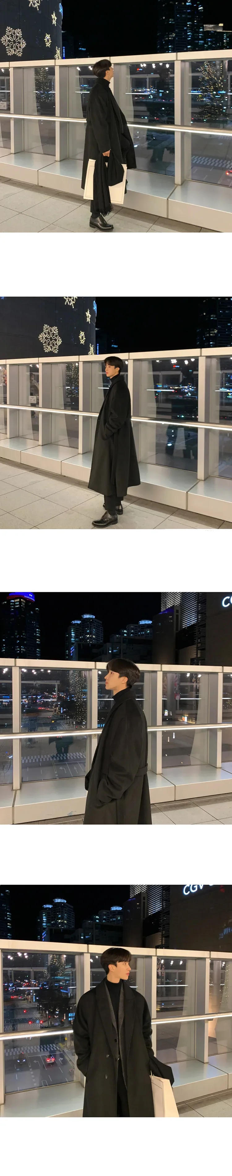 Description Picture 4 of itemNEW Men Loose Single-breasted Casual Coat Korean Style Autumn Winter Jackets Fashion Woolen Blends  Long Lapel Overcoat Male