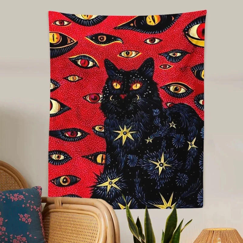 Description Picture 4 of itemCat Coven Tapestry Printed Witchcraft Hippie Wall Hanging Bohemian Wall Tapestry Mandala Wall Art Aesthetic Room Decor Decor