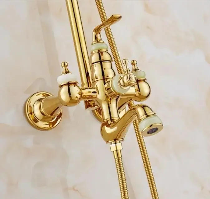 Description Picture 5 of itemBathtub and Shower Faucet Golden Brass and Jade Bath Set Brass Wall Mounted 8" Rainfall &nd shower  Set
