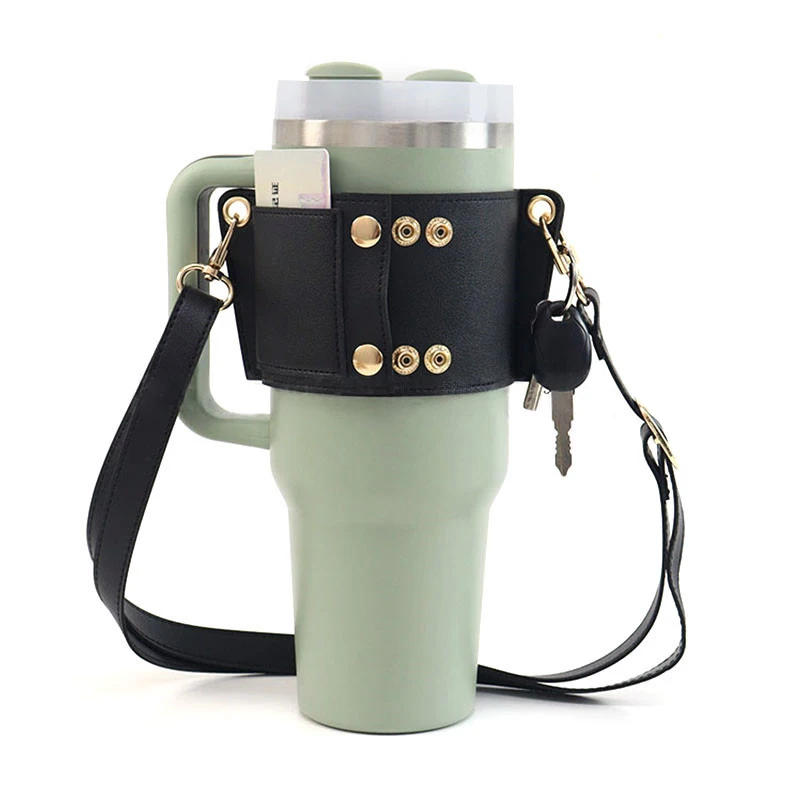 Description Picture 5 of itemWater Bottle Handle Shoulder Strap Universal Water Bottle Carrier Travel PU Leather Coffee Mug Holder for 30oz/40oz Cup