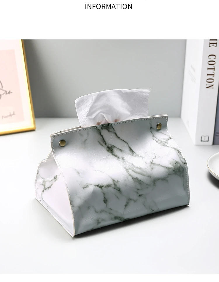 Description Picture 5 of itemTissue Case Box Container PU Leather Marble Pattern Napkin Holder Tissue Box Papers Bag Cosmetic Box Case Pouch Organizer