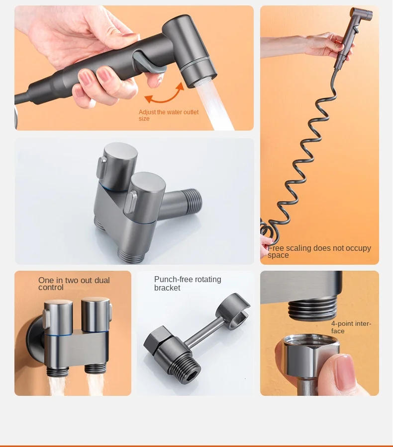 Description Picture 6 of itemHygienic shower toilet bidet sprayer shower head double outlet angle valve wall-mounted double outlet bidet toilet accessories