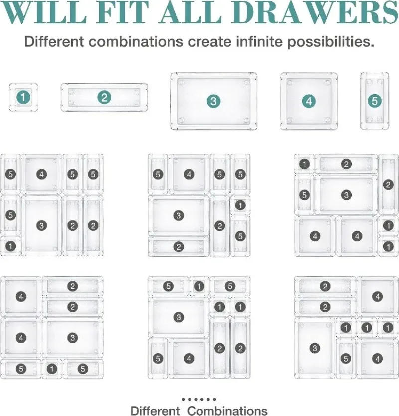Description Picture 4 of itemClear Drawer Organizers Plastic Makeup Dividers Storage Box Dresser Office Desk Drawer Separator Cosmetic Kitchen Home Organizer