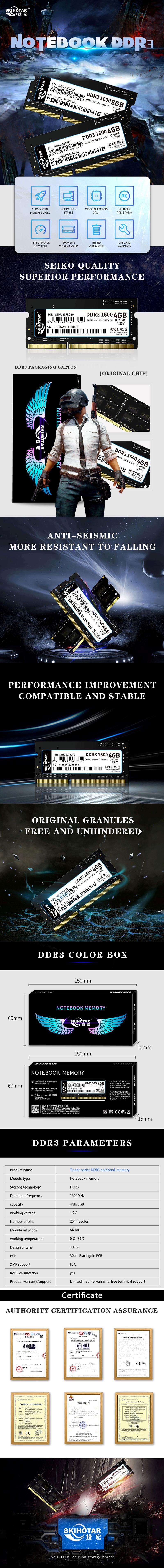 Description Picture 2 of itemSKIHOTAR DDR3 SoDimm Ram Notebook Memory Module DDR3 4GB 8GB 1333MHZ 1600MHZ PC4 Memoria RAMS