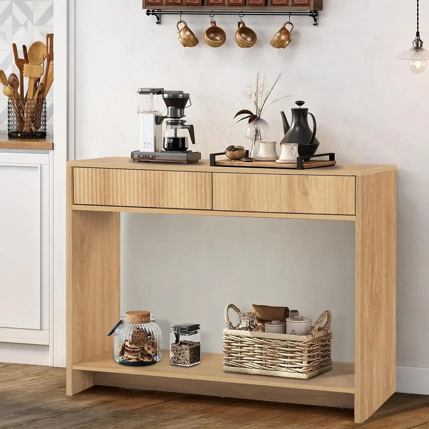 Description Picture 5 of itemEntryway Table with Storage,Narrow Console Table with Drawers,Hallway Entrance Foyer, Mid Century Farmhouse Fluted Console Table