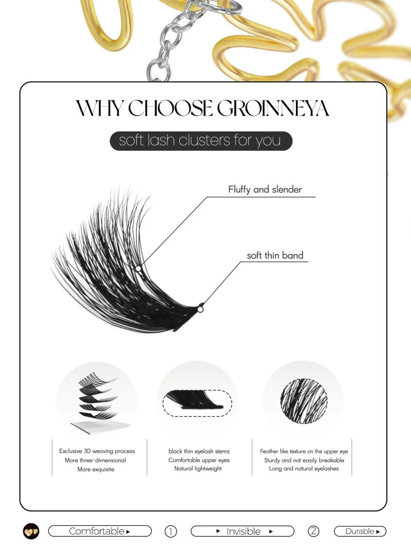 Description Picture 4 of itemGROINNEYA Cluster Lashes DIY Eyelash Extension C Curl Long Individual Lashes Mixed Tray Faux Mink Lash Clusters Extensions