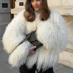 Tossy Female Fluffy Faux Fox Fur Jacket Overcoat Winter Loose Luxury Long Sleeve High Waist Patchwork Coat Women's Outwear 2025