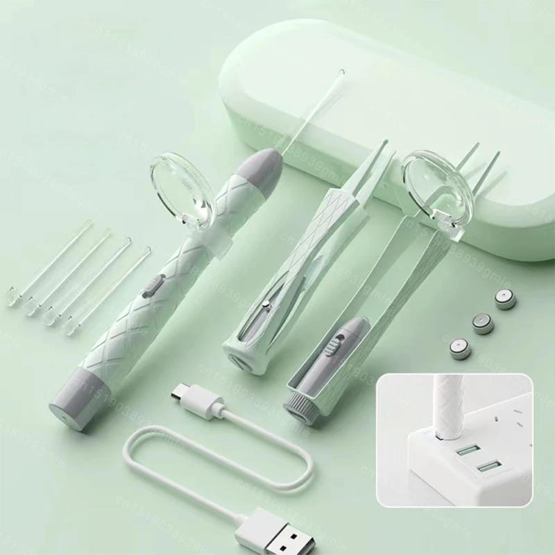 Description Picture 6 of itemLuminous Ear Spoon Set Ear Wax Removal Cleaning Tweezers LED Light Earpick Nose Clip Children Adults Ear Care Tools Kit USBcharg