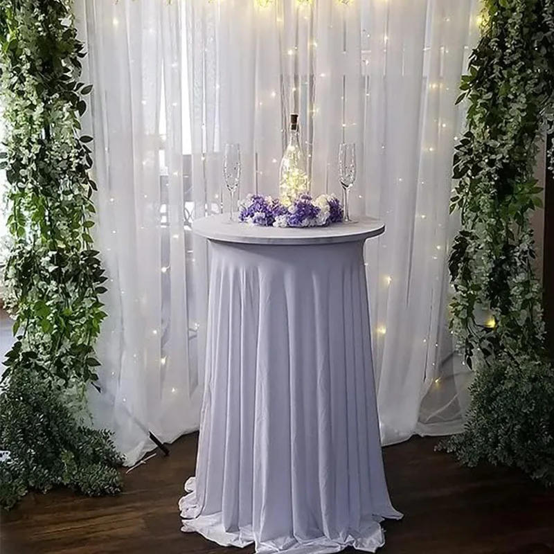 Description Picture 5 of itemStretch Table Skirt White Table Cover Hotel Conference Cocktail Table Bar Round Solid ColourCross Border Banquet Decor