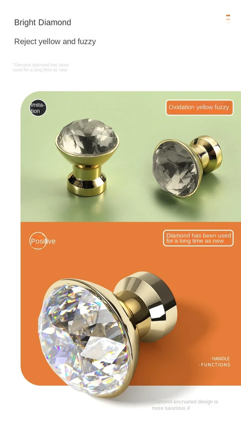 Description Picture 3 of item1Pcs Diamond Shape Crystal Cabinet Pulls Cupboard Drawer Knob Kitchen Cabinet Door Wardrobe Handles Furniture Hardware
