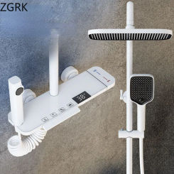 Thermostatic Shower System Solid Brass Bathroom Shower Matte Gunmetal Black Piano Key Digital Display Shower Faucet Set
