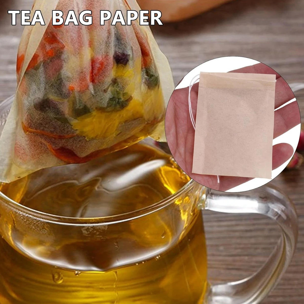 Description Picture 5 of item100pcs Natural Wood Pulp Paper Tea Bags Disposable Tea Filter Empty Tea Bag with Drawstring for Loose Leaf Tea Infuser Teabags