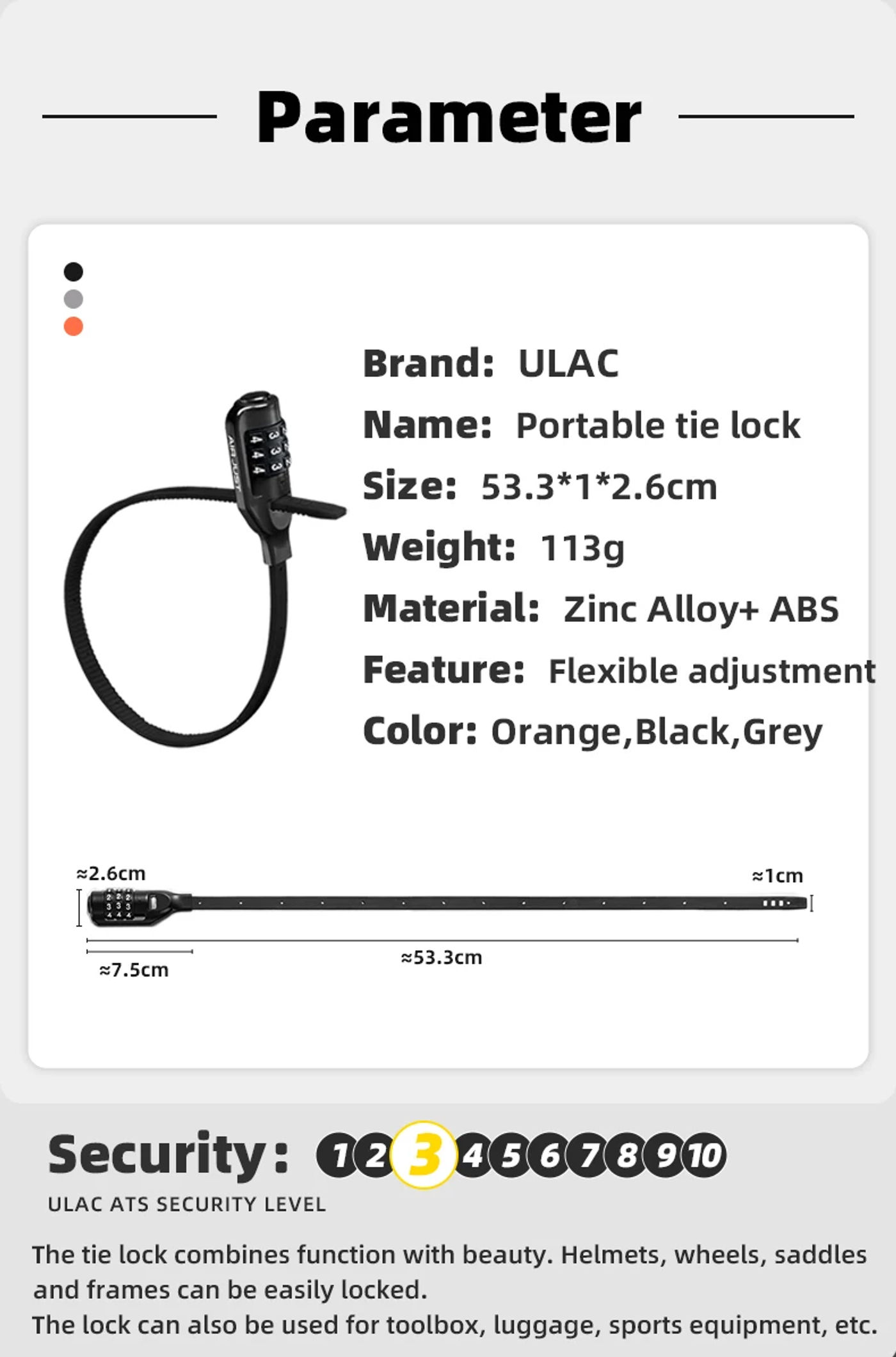 Description Picture 4 of itemULAC Bike Password Lock Bicycle Anti Theft Tie Locks Zinc Alloy 3 Digit Combination Code MTB Road Safe Cycling Accessories