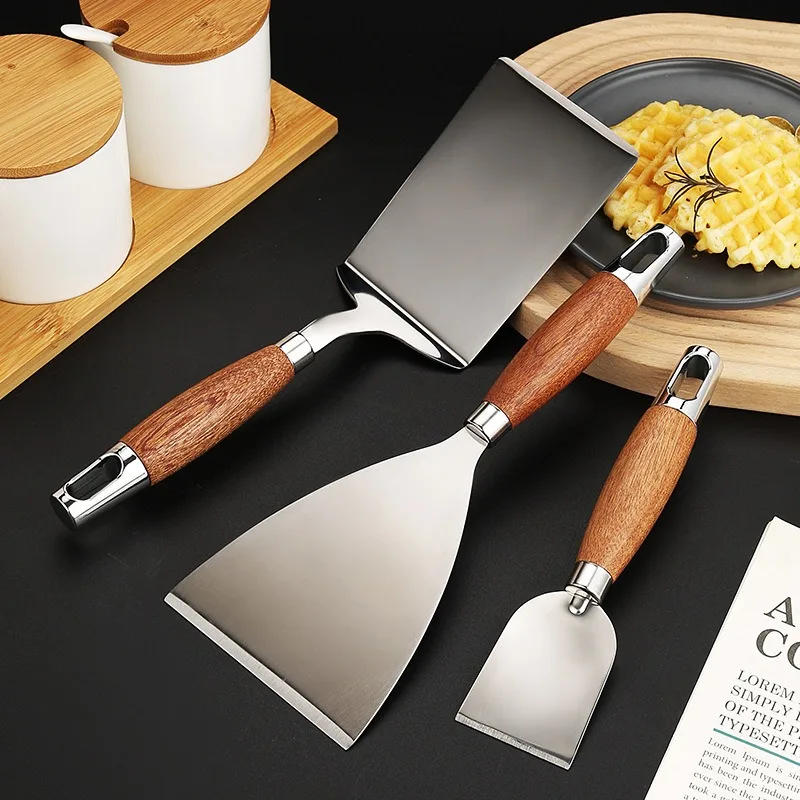 Description Picture 5 of itemStainless Steel Square Head Steak Cooking Spatula Pizza Shovel Pancake Beef Turner Scraper Wood Handle BBQ Utensils for Kitchen