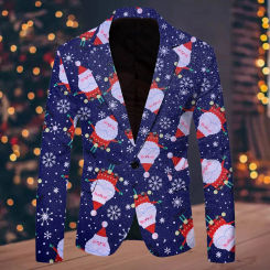 Korean Spring Men's Clothing Thin Style Turn Down Collar Single Breasted Minimalist Fashion Christams Printed Loose Blazers Coat