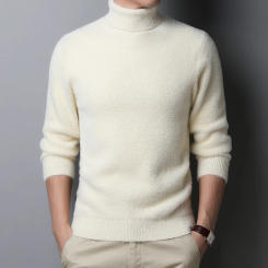 2024 Men's Mink Wool Knitted Sweaters Turtleneck Casual Pullovers Autumn Winter New Base Shirt Men Warm High Lapels Top M-4XL