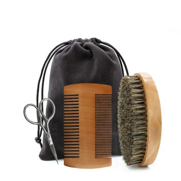 Men's Shaving Brush Set Boar Bristle Portable Barber Natural Beard Brush Comb Scissors For Facial Cleaning Styling Tools  wooden