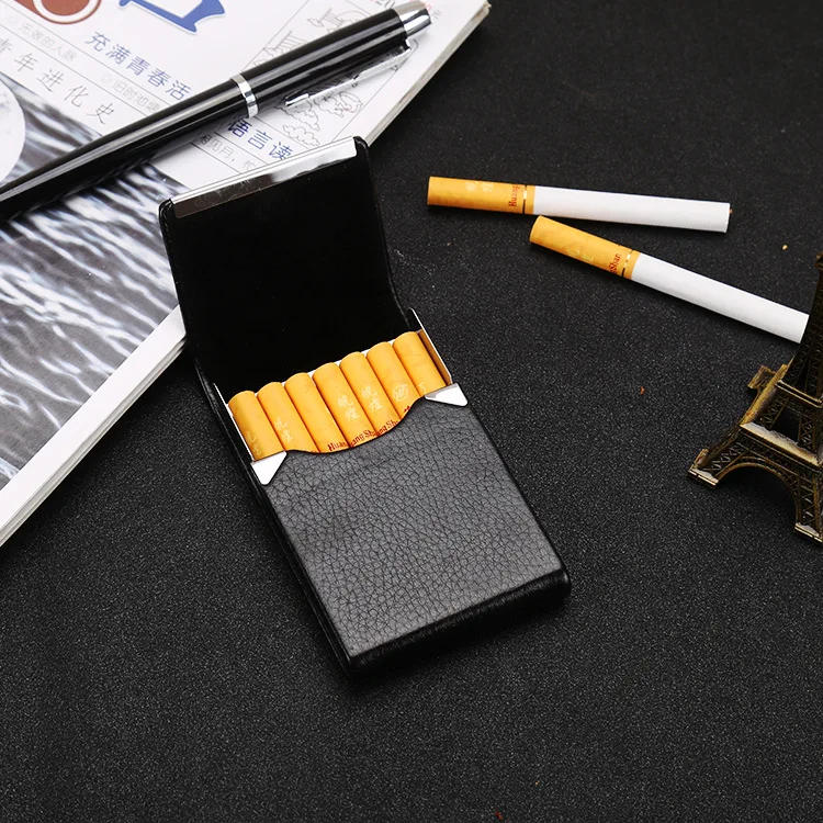Description Picture 4 of itemMultifunction Stainless Steel Cigarette Case PU Cigar Storage Box Tobacco Holder 1 PC Card Cases Smoking Accessories