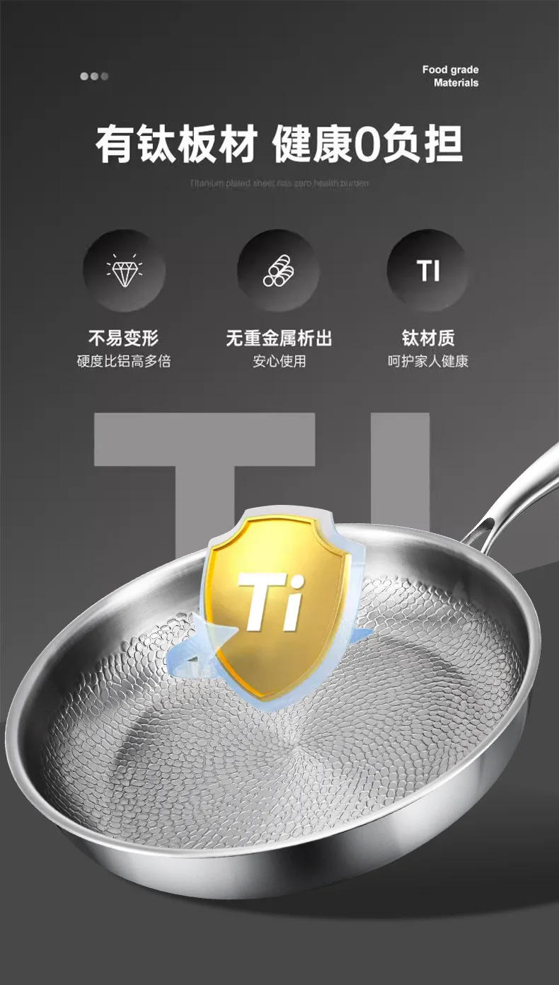 Description Picture 3 of itemKENGQIANG Pure titanium frying pan uncoated non stick pan Fish scale hammer pattern Titanium alloy home wok kitchen cookware