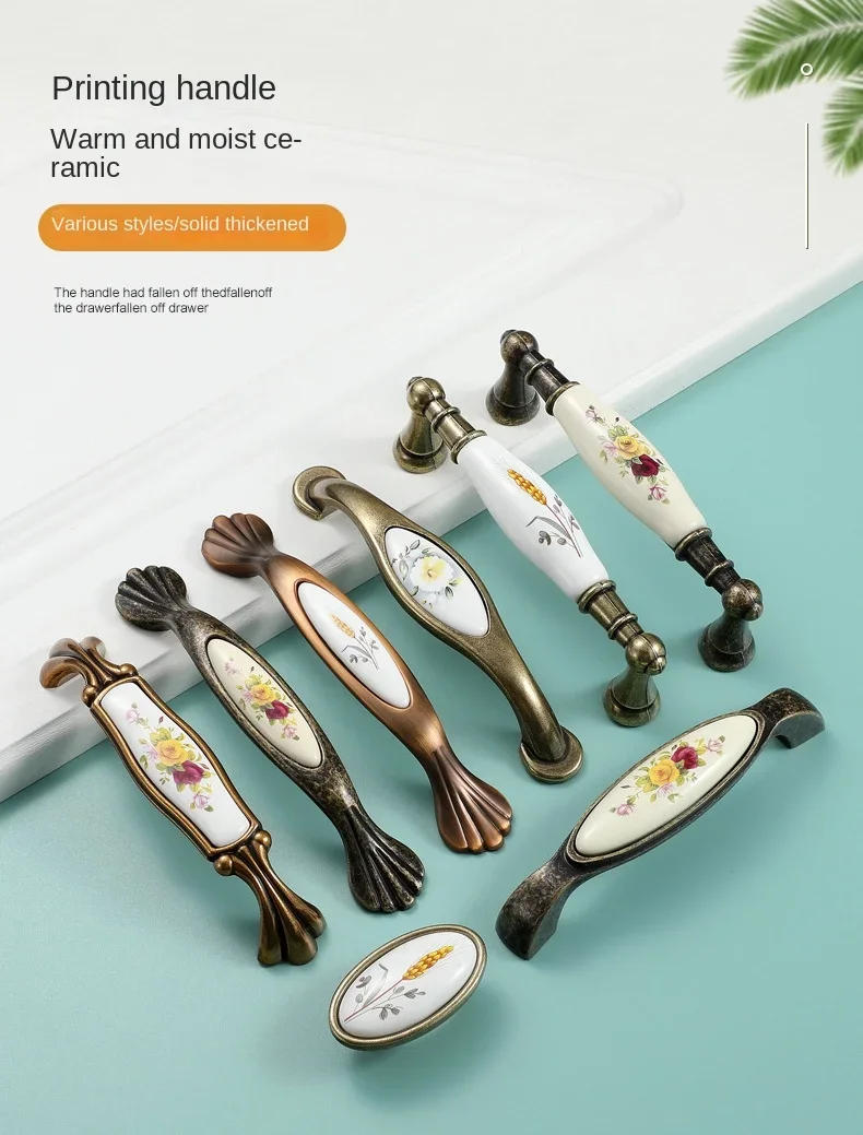 Description Picture 2 of itemVintage Bronze Ceramic Cabinet Handles Wardrobes Door Pulls European Style Kitchen Handle Drawer Knobs Furniture Handle