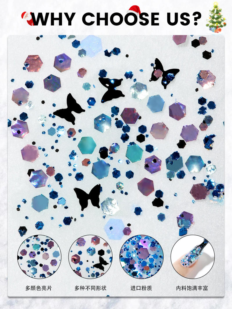 Description Picture 5 of itemNEW YOKEFELLOW 10ML Dark Blue Glitter Sequins Gel Nail Polish Sparkly Butterfly Gel Nail Polish Soak Off UV Gel Nail Art Varnish