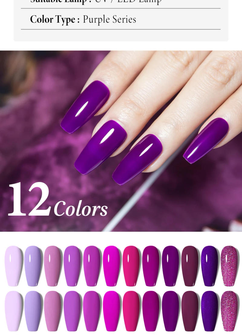 Description Picture 5 of itemRainbow Ghini UV LED Glitter Purple Gel Nail Polish 15ml Manicure Art Accessories Nail Glue Supplies for Professionals Varnishes