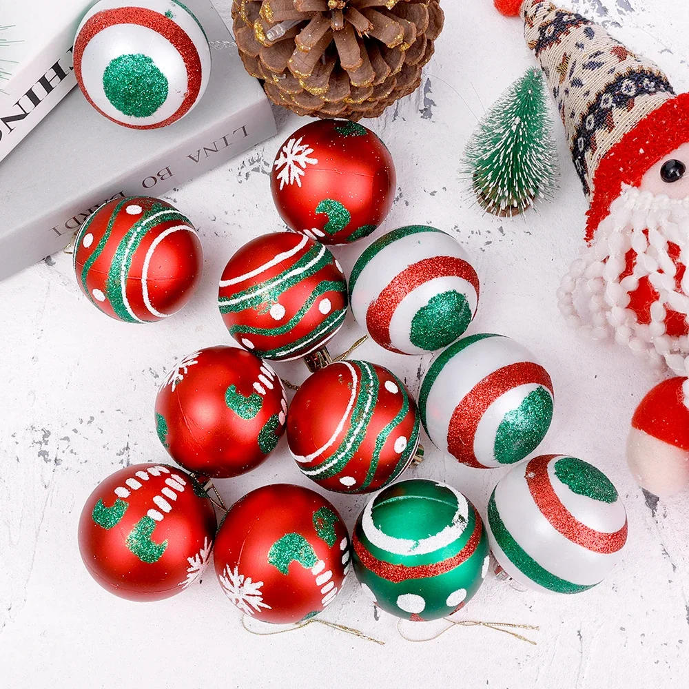 Description Picture 3 of item30/6Pcs Glitter Christmas Balls Ornaments Red White Xmas Tree Hanging Pendant Home New Year Party Decoration Gift Christmas Ball