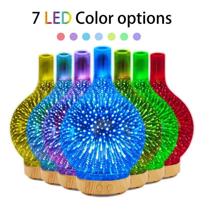 Description Picture 5 of item3D Firework Glass USB Air Humidifier with 7 Color Led Night Light Aroma Oil Diffuser Cool Mist Maker Black EU Plug