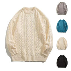 Lightweight Round Neck Sweater Men Polyester Sweater Cozy Knitted Sweater for Men Warm Winter Pullover for Couples for Fall