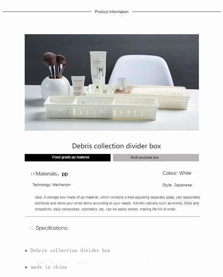 Description Picture 3 of itemKitchen Cutlery Storage Boxes Plastic Cutlery Tray Holder with Adjustable Divider for Spoon Fork Knives Kitchen Drawer Organizer