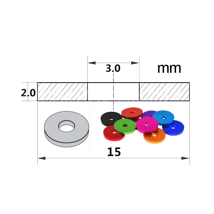 Description Picture 3 of item2PCS Colourful Anodized Aluminum Flat Washers M3 Multi-Color Gasket for RC Part